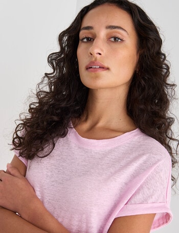 Zest Essential Linen Cap Sleeve Slub Knit Tee, Carnation Pink product photo