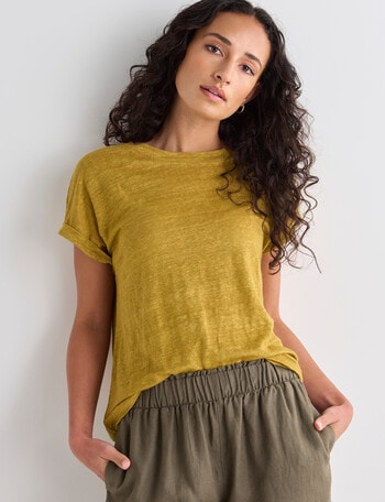 Zest Essential Linen Cap Sleeve Slub Knit Tee, Honey product photo