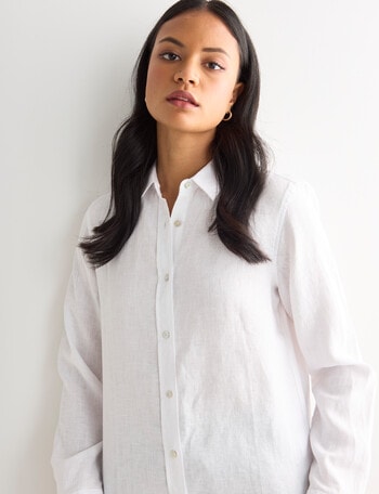 Zest Essential Linen Long Sleeve Shirt, White product photo