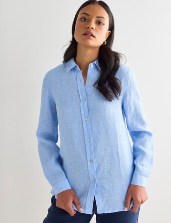 Zest Essential Linen Long Sleeve Shirt, Chambray product photo