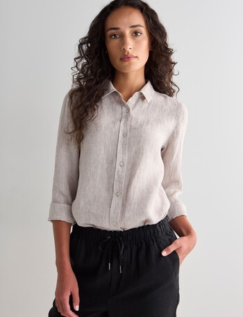Zest Essential Linen Long Sleeve Shirt, Sandshell product photo