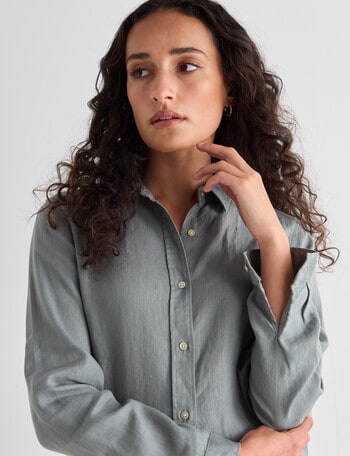 Zest Essential Linen Long Sleeve Shirt, Sage product photo