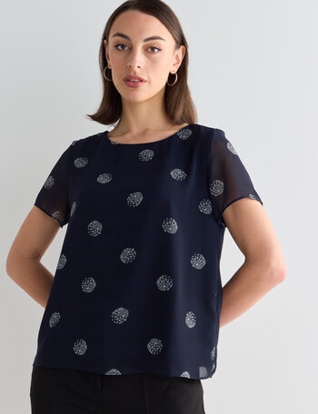 Oliver Black Bloom Spot Short Sleeve Double Layer Top, Navy & White product photo