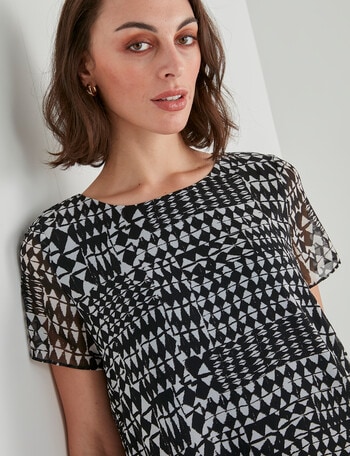 Oliver Black Short Sleeve Double Layer Top, Tribal Print product photo