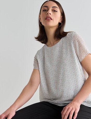 Oliver Black Short Sleeve Double Layer Top, White Print product photo