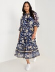 Whistle Tiered 3/4 Sleeve Dress, Navy Paisley product photo View 03 S