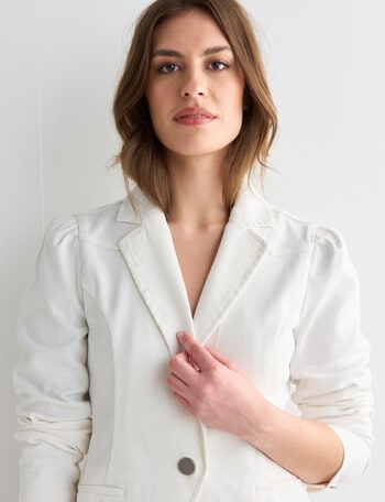 Whistle Long Sleeve Denim Fashion Blazer, Ivory product photo