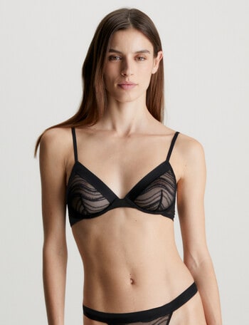 Calvin Klein All-Over Lace Unlined Plunge Bra, Black, A-D product photo
