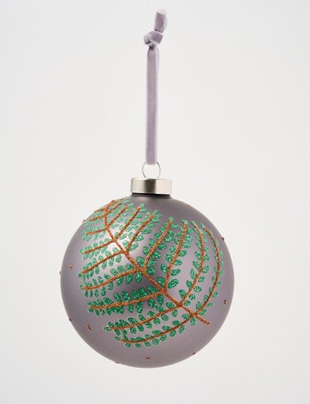 Christmas Shop Woodland Wonders Glass Fern Bauble, Grey product photo