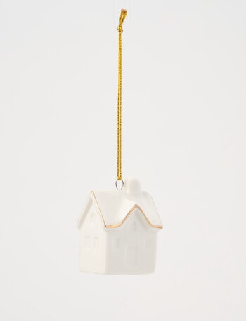 Christmas Shop Woodland Wonders Tiny Ceramic House Hanging Decoration, White product photo