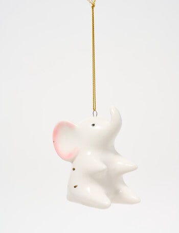 Christmas Shop Woodland Wonders Ceramic Elephant Hanging Decoration, White product photo