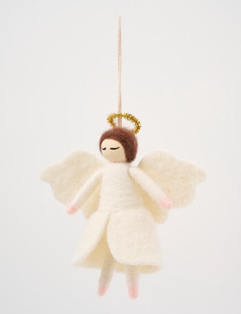 Christmas Shop Woodland Wonders Felt Angel with Halo, Cream product photo