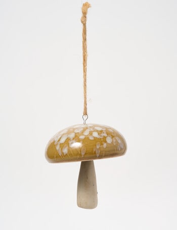 Christmas Shop Woodland Wonders Ceramic Mushroom Chime Hanging Decoration, Brown product photo