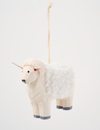 Christmas Shop Woodland Wonders Wooden Sheep Hanging Decoration, White product photo