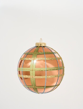 Christmas Shop Woodland Wonders Glass Plaid Matte Copper Bauble, Brown product photo