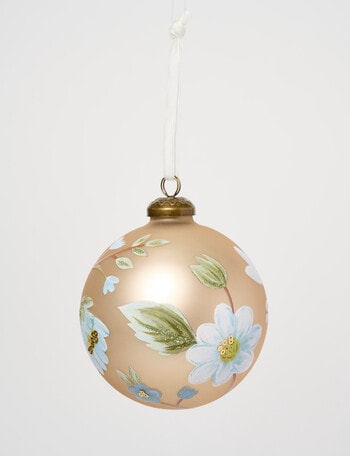 Christmas Shop Woodland Wonders Glass Flower Bauble, Pearl product photo