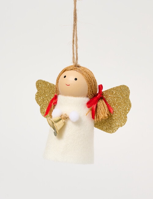 Christmas Shop Woodland Wonders Felt Angel with Bell Hanging Decor, Cream product photo