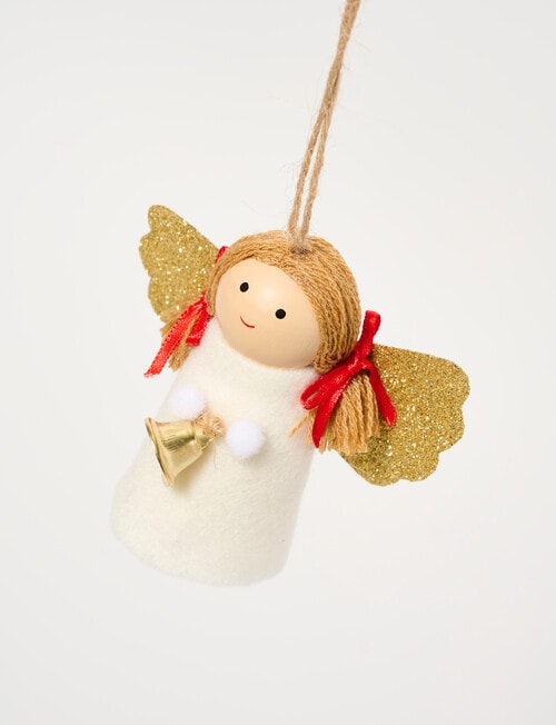 Christmas Shop Woodland Wonders Felt Angel with Bell Hanging Decor, Cream product photo View 02 L