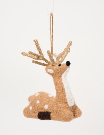 Christmas Shop Woodland Wonders Felt Deer Hanging Decoration, Brown product photo