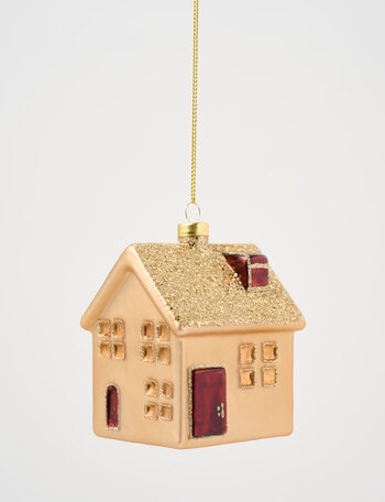 Christmas Shop Woodland Wonders Glass House Hanging Decoration, Gold Tone product photo