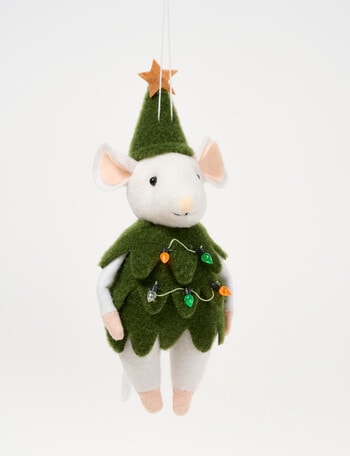 Christmas Shop Woodland Wonders Felt Tree Mouse Hanging Decoration, Cream product photo