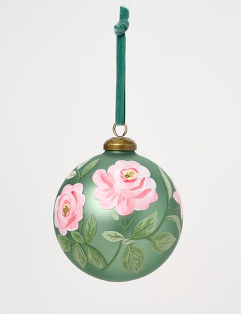 Christmas Shop Woodland Wonders Glass Flower Bauble, Sage product photo