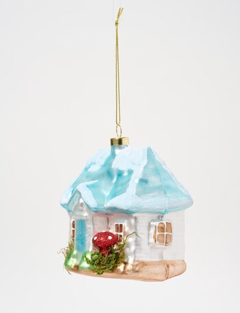 Christmas Shop Woodland Wonders Glass Cottage Hanging Decoration, Pearl product photo