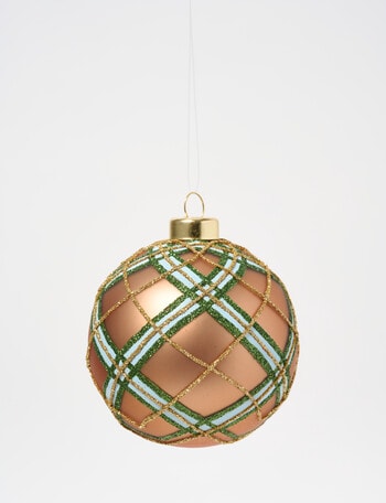 Christmas Shop Woodland Wonders Glass Plaid Bauble, Gold Tone product photo