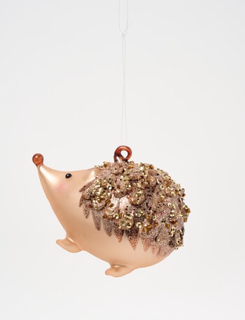 Christmas Shop Woodland Wonders Glass Hedgehog Hanging Decoration, Brown product photo