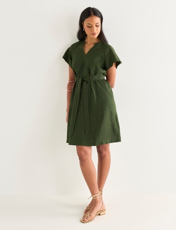 Zest Linen Raglan Sleeve Dress, Olive product photo