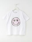 Switch Flip Sequin Smiley Short Sleeve Oversize Tee, White product photo