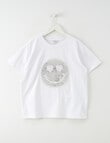 Switch Flip Sequin Smiley Short Sleeve Oversize Tee, White product photo View 02 S