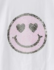 Switch Flip Sequin Smiley Short Sleeve Oversize Tee, White product photo View 03 S