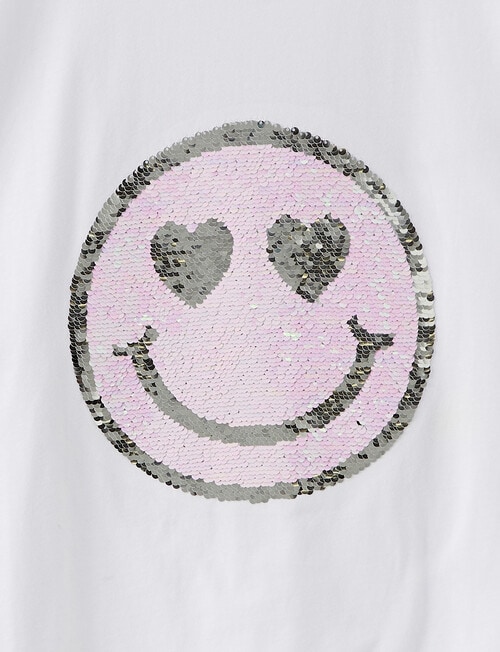 Switch Flip Sequin Smiley Short Sleeve Oversize Tee, White product photo View 03 L