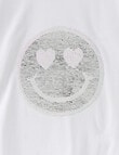 Switch Flip Sequin Smiley Short Sleeve Oversize Tee, White product photo View 04 S