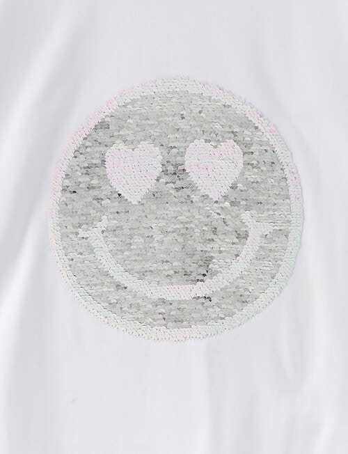 Switch Flip Sequin Smiley Short Sleeve Oversize Tee, White product photo View 04 L