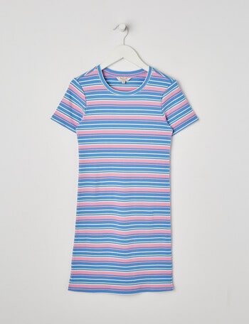 Switch Yarn Dye Stripe Short Sleeve Rib Dress, Bluebell product photo