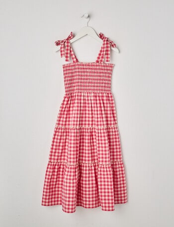 Switch Gingham Tiered Maxi Dress, Hot Pink product photo