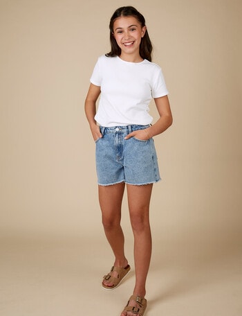 Switch Raw Hem Mom Short , Mid Blue product photo