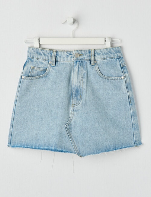 Switch Raw Hem Denim Mini Skirt, Light Blue product photo View 03 L