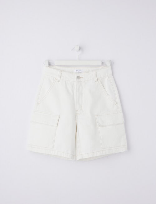 Switch Cargo Denim Short, White product photo