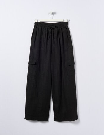 Switch Linen Blend Wide Leg Cargo Pant, Black product photo