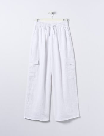 Switch Linen Blend Wide Leg Cargo Pant, White product photo