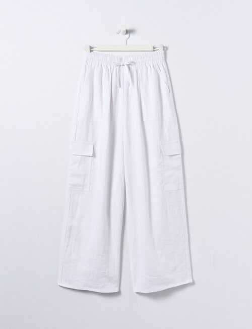 Switch Linen Blend Wide Leg Cargo Pant, White product photo