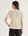 Whistle Knitted Puff Sleeve Tee, Cream product photo View 02 S