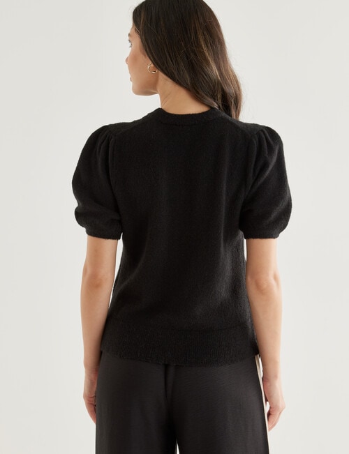 Whistle Knitted Puff Sleeve Tee, Black product photo View 02 L