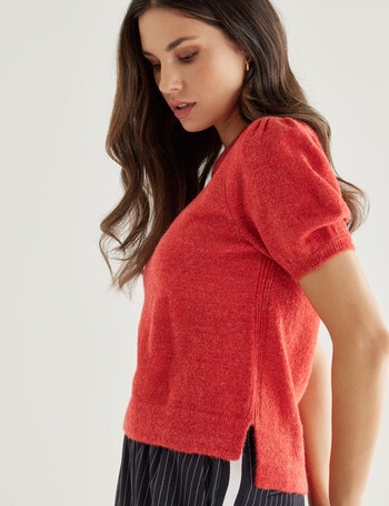Whistle Knitted Puff Sleeve Tee, Watermelon product photo