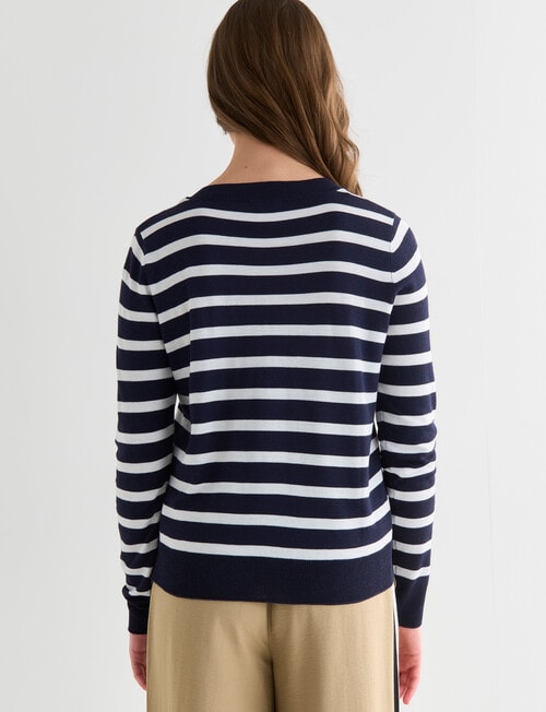 Whistle Lightweight Stripe V-Neck Jumper, Midnight & Ivory product photo View 02 L