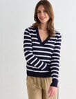 Whistle Lightweight Stripe V-Neck Jumper, Midnight & Ivory product photo View 05 S