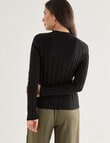 Whistle Rib Cardi Long Sleeve V-Neck, Black product photo View 02 S